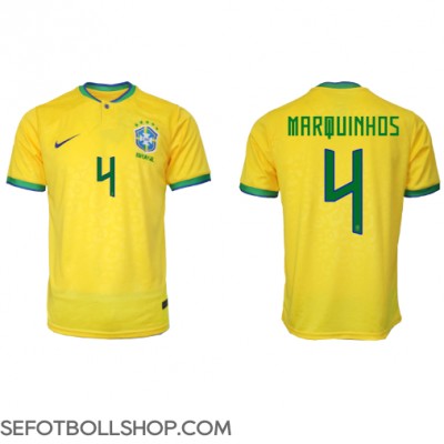Billiga Brasilien Marquinhos #4 Hemma fotbollskläder VM 2022 Kortärmad